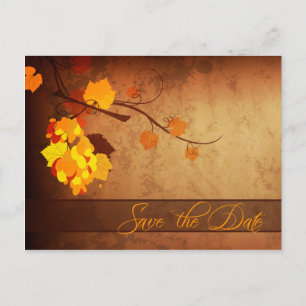 Fall leaves vintage distressed save the date announcement postcard