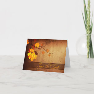 Fall leaves vintage distressed save the date card