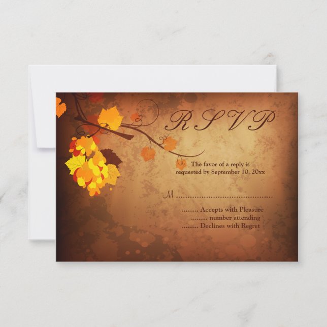 Fall leaves vintage distressed wedding rsvp reply (Front)