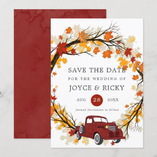 Fall Leaves Vintage Truck Save The Date Wedding  Invitation