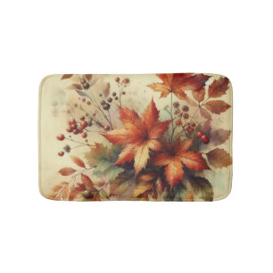 Fall leaves vintage watercolor autumn colours  bath mat