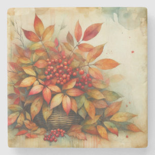 Fall leaves vintage watercolor autumn colours stone coaster