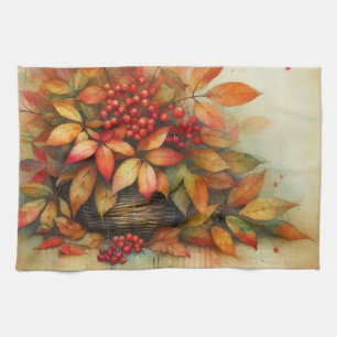 Fall leaves vintage watercolor autumn colours  tea towel