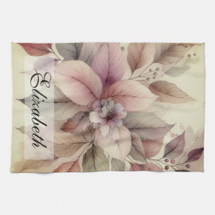 Fall leaves vintage watercolor autumn colours tea towel