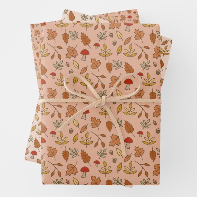 Fall Leaves Warm Background Wrapping Paper Sheet (In situ)
