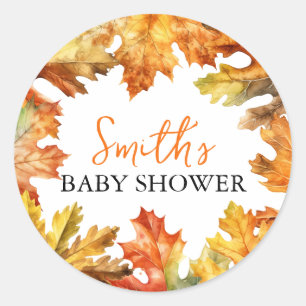 Fall Leaves Warm Colour Baby Shower Classic Round Sticker