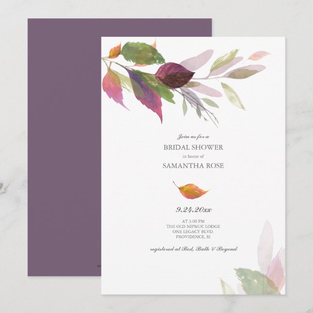 Fall Leaves Watercolor Bridal Shower Invitation (Front/Back)