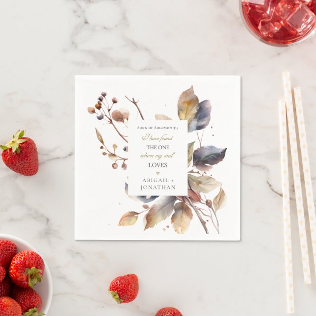 Fall Leaves Watercolor Christian Bible Wedding Napkin (Insitu)