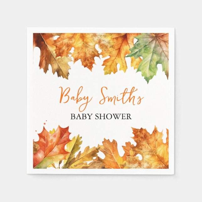 Fall Leaves Watercolor Custom Baby Name Napkin (Front)