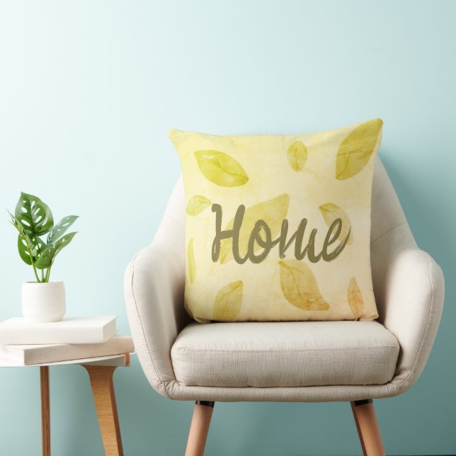 Fall leaves watercolor Home text yellow brown  Cushion (Chair)