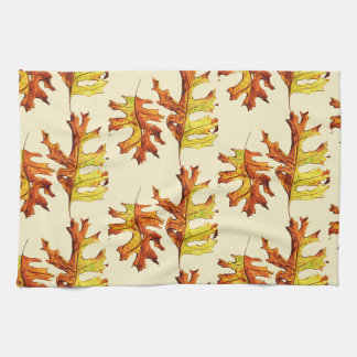 Fall Leaves Watercolor Pattern Tea Towel