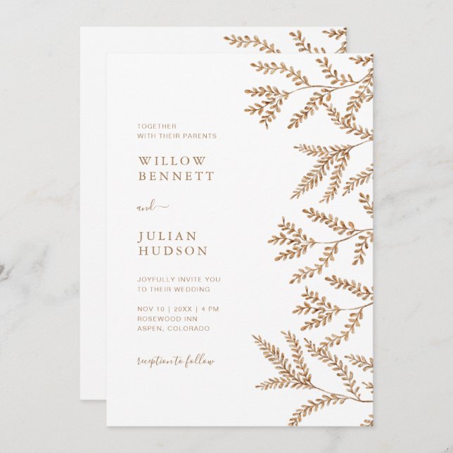 Fall Leaves Watercolor Wedding All In One Invitation (Front/Back)