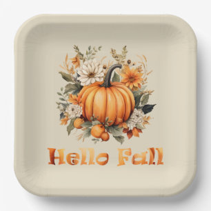Fall leaves watercolor wildflowers Autumn Paper Plate