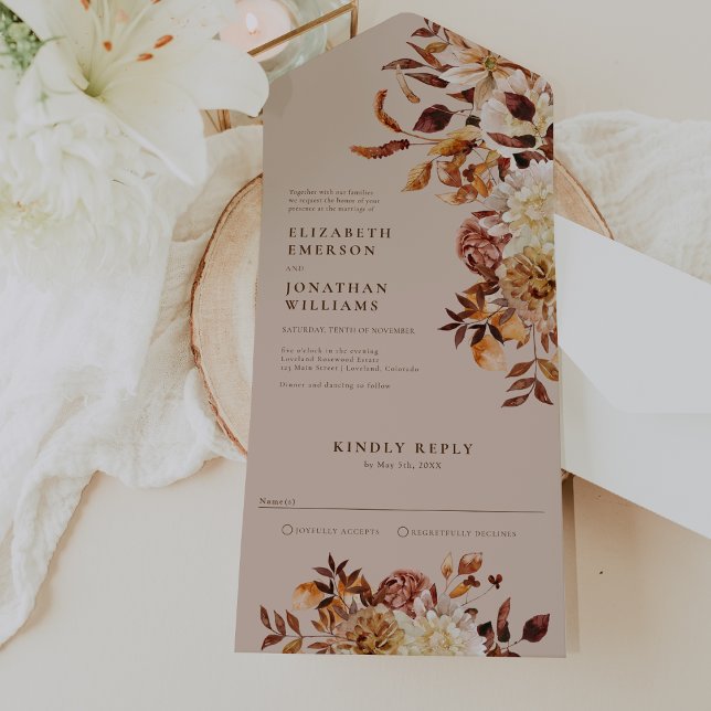 Fall Leaves Wedding All In One Invitation (Elegant Fall Leaves Wedding All In One Invitation by Painted Paperie
)