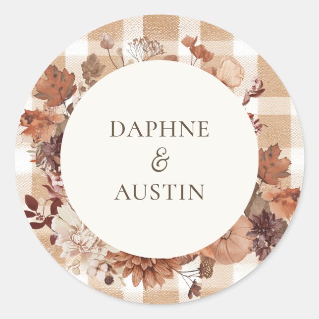 Fall Leaves Wedding Classic Round Sticker (Front)