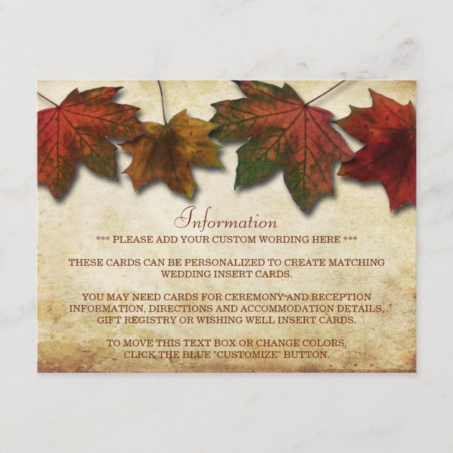 Fall Leaves Wedding Insert Card (Front)
