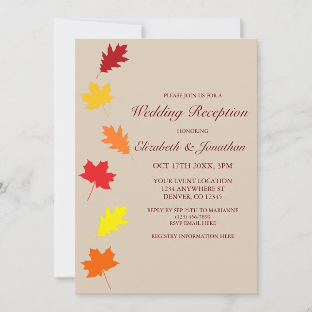 Fall Leaves Wedding Reception Invitation (Front)
