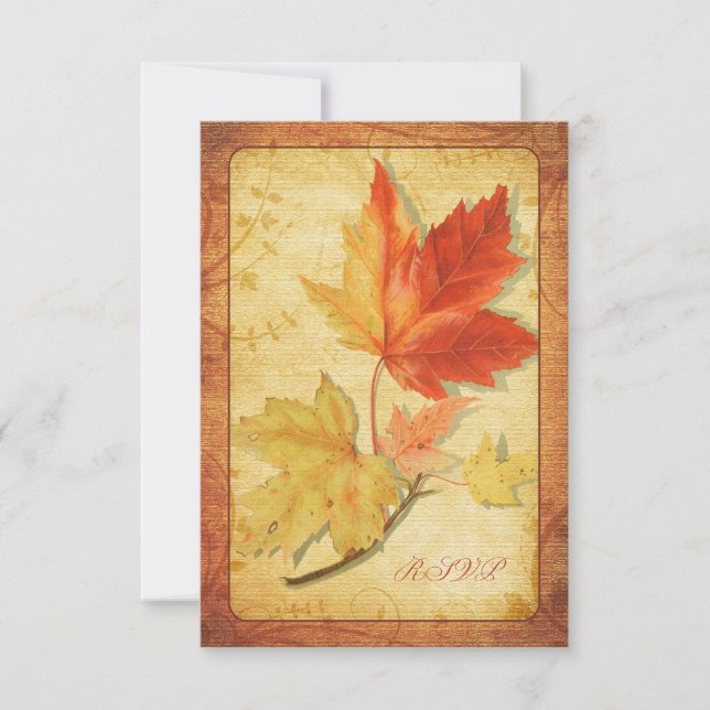 Fall Leaves Wedding Reply Card (RSVP Card) (Front)