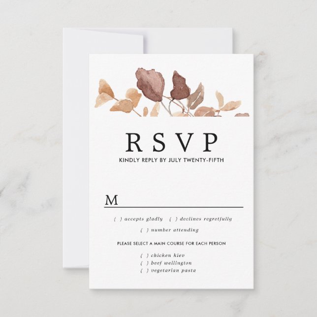 Fall Leaves Wedding RSVP Card, Meal Options (Front)