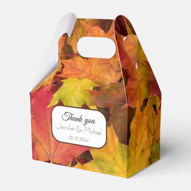 Fall Leaves Wedding Thank You Gift Favour Box (Front Side)