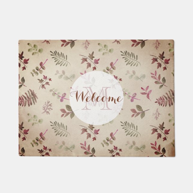 Fall Leaves Welcome Personalised Monogram Doormat (Front)
