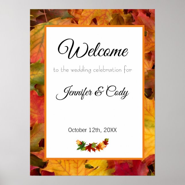 Fall Leaves Welcome Wedding Celebration Sign (Front)