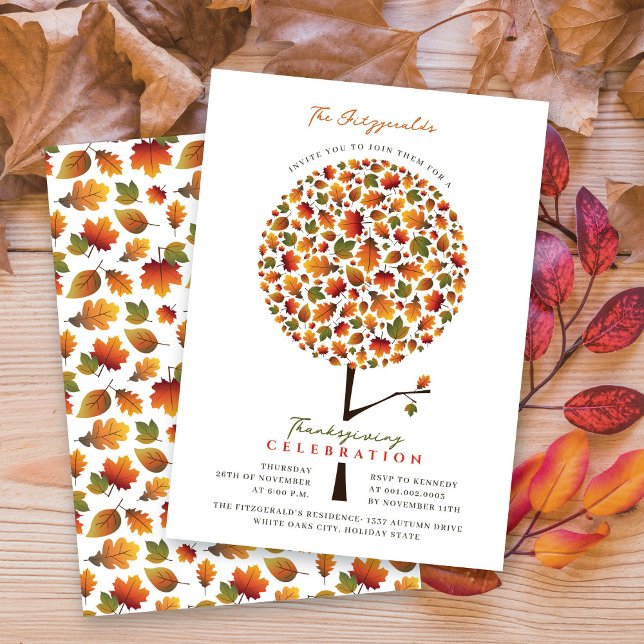Fall Leaves Whimsical Pop Tree Thanksgiving Dinner Invitation (Creator Uploaded)