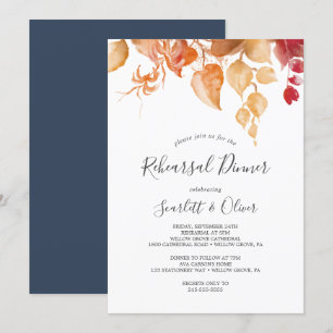 Fall Leaves   White and Burgundy Rehearsal Dinner Invitation