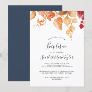 Fall Leaves   White & Burgundy Baptism Invitation