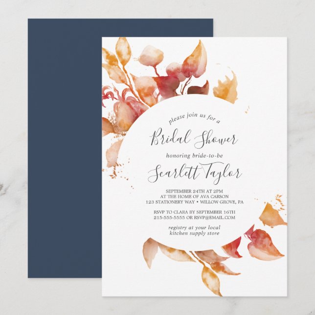 Fall Leaves | White & Burgundy Bridal Shower Invitation (Front/Back)