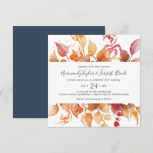 Fall Leaves White & Burgundy Casual Square Wedding Invitation