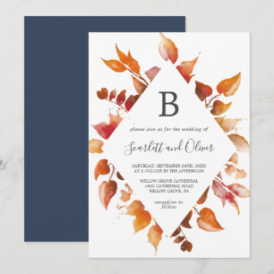 Fall Leaves   White & Burgundy Diamond Wedding Invitation