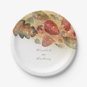 Fall Leaves White Wedding Paper Plate