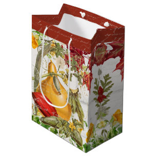 Fall Leaves Wildflower Pumpkins Rustic Wood Medium Gift Bag