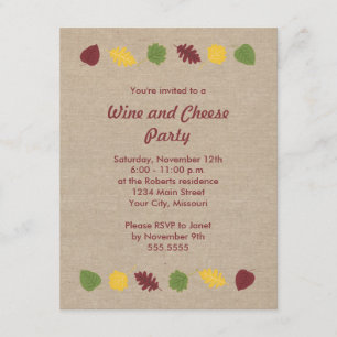 Fall Leaves Wine and Cheese Party Invitations