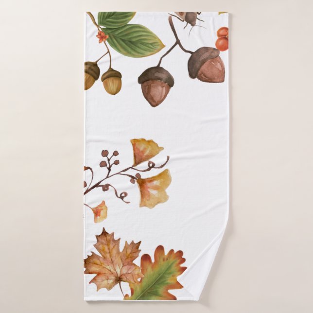 Fall leaves with nut and maple leaves Autumn    Bath Towel (Bath Towel)