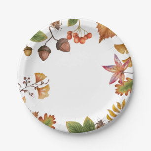 Fall leaves with nut and maple leaves Autumn   Paper Plate