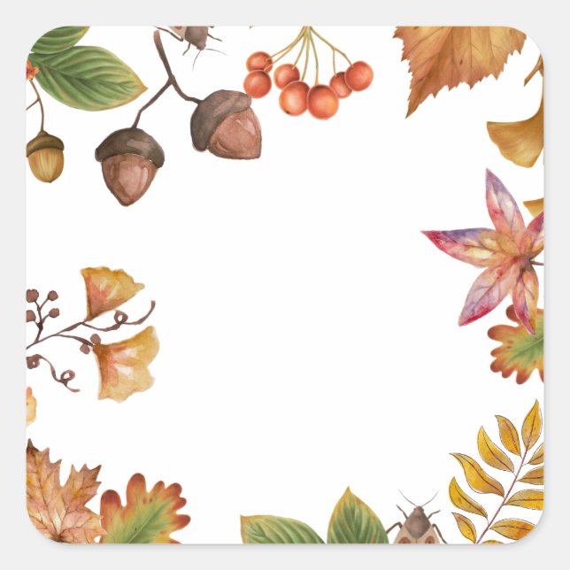 Fall leaves with nut and maple leaves Autumn   Square Sticker (Front)