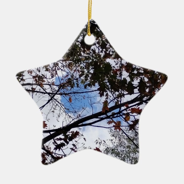 Fall Leaves with Peeking Blue Sky Ceramic Tree Decoration (Front)