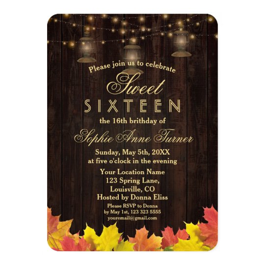 Fall Leaves Wood Old Lanterns SWEET SIXTEEN Card