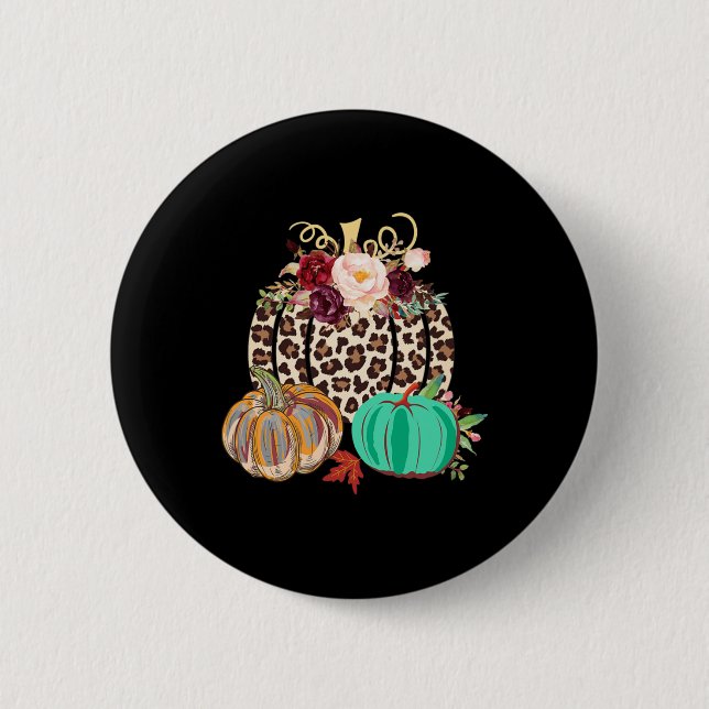 Fall Leopard Cheetah Pumpkin Rustic Halloween Than 6 Cm Round Badge (Front)