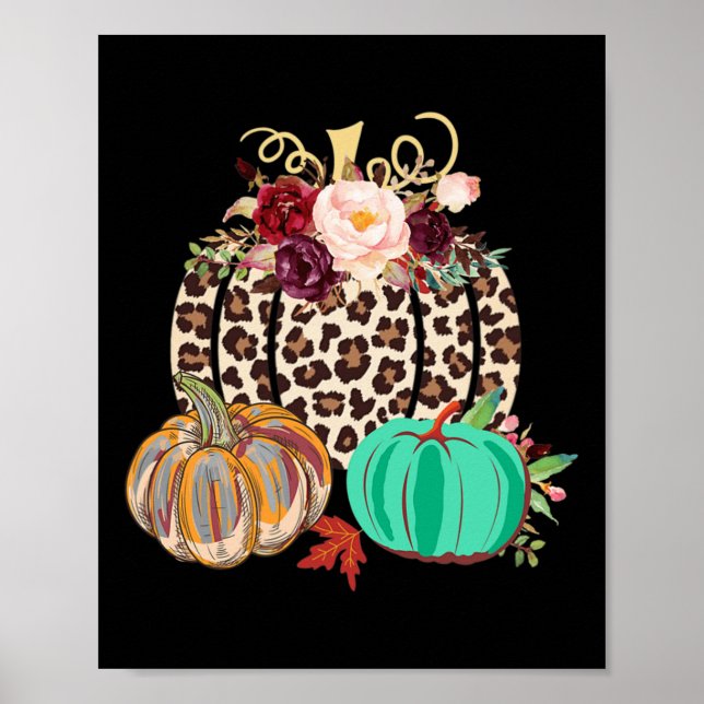 Fall Leopard Cheetah Pumpkin Rustic Halloween Than Poster (Front)