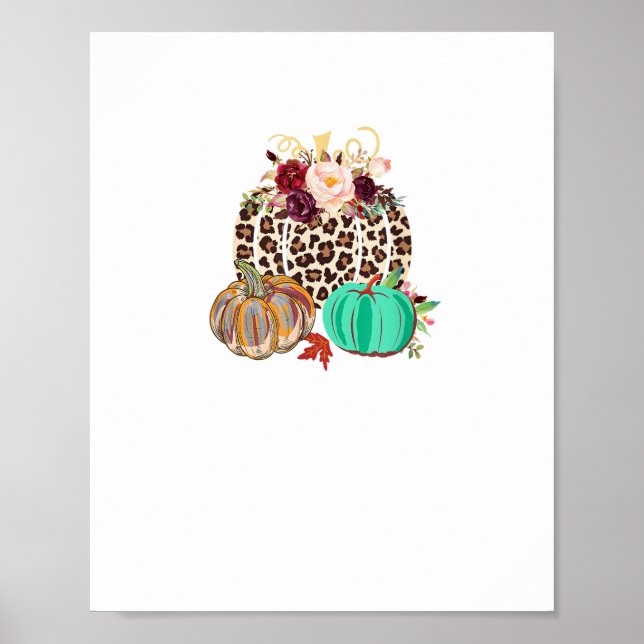 Fall Leopard Cheetah Pumpkin Rustic Halloween Than Poster (Front)