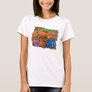 Fall Leopard Print Autumn Pumpkins On Plaid T-Shirt