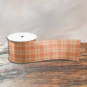 Fall Light Orange Tartan Pattern Ribbon Satin Ribbon