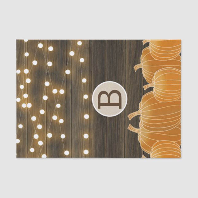 Fall Lights & Pumpkins Monogram Letter Initial Tissue Paper (Front)