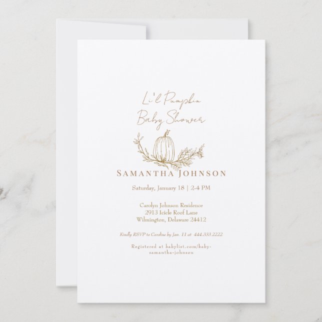 Fall Li'l Pumpkin Ecru Baby Shower Invitation (Front)