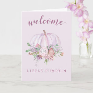Fall Lilac Pumpkin and Floral New Baby Card