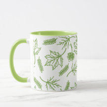 Fall Lime Green Leaves Outline Two-Tone Mugs