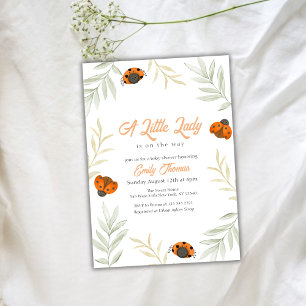 Fall Little Ladybug Greenery Baby Shower Invitation